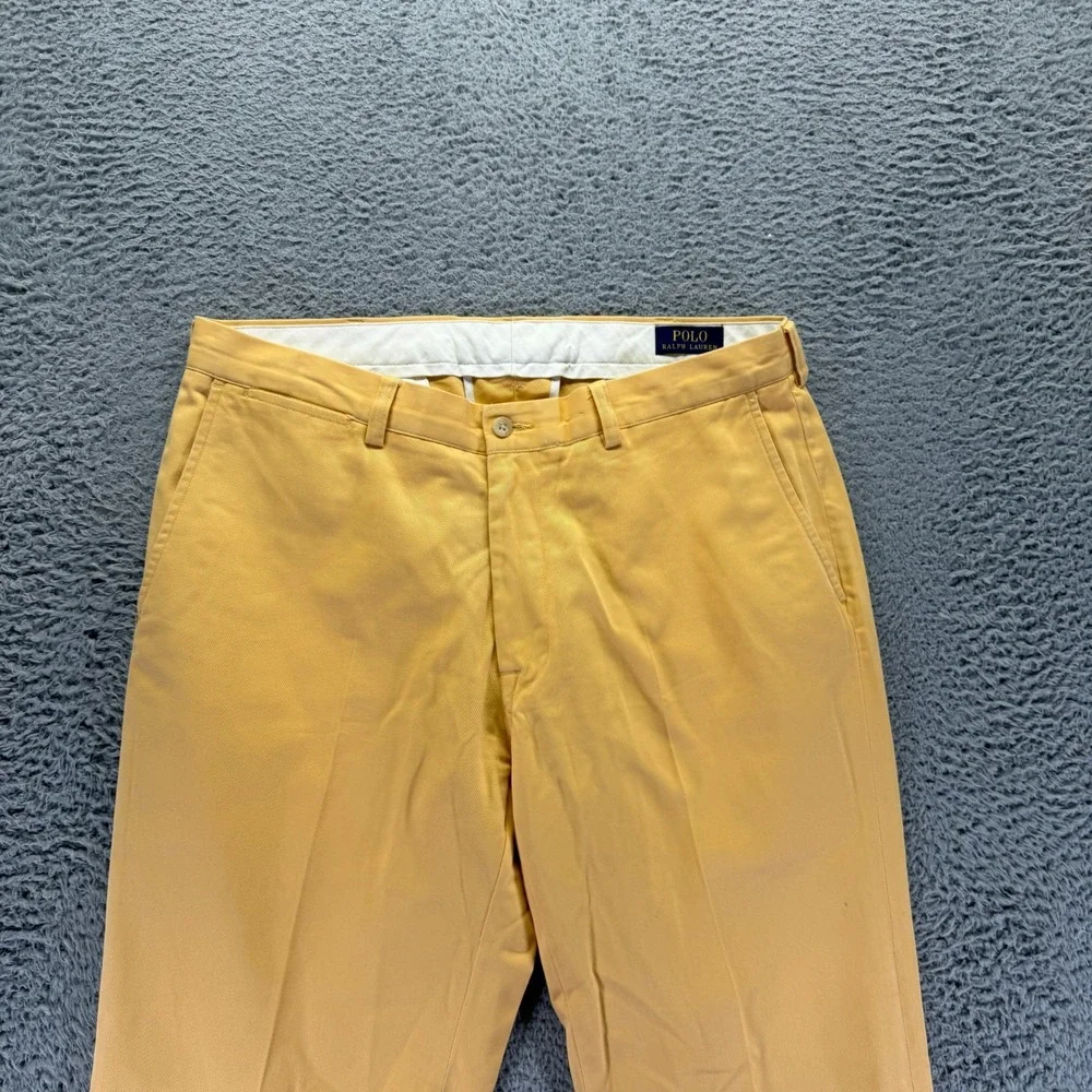 Polo Ralph Lauren Pant Mens 35x32 Yellow Cotton Chino Straight Classic Business